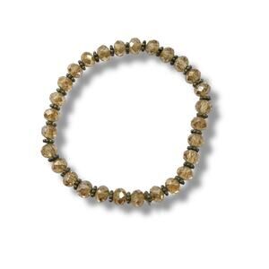 Stretch Peach Crystal Silvertone Spacer Bracelet Stretchy